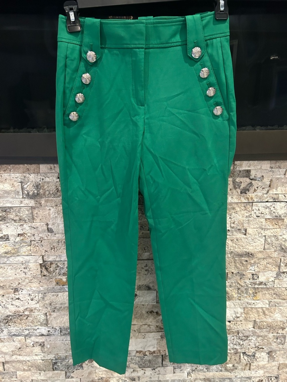 White House Black Market Green Women’s  Dress Pants with Silver Buttons - Picture 4 of 7